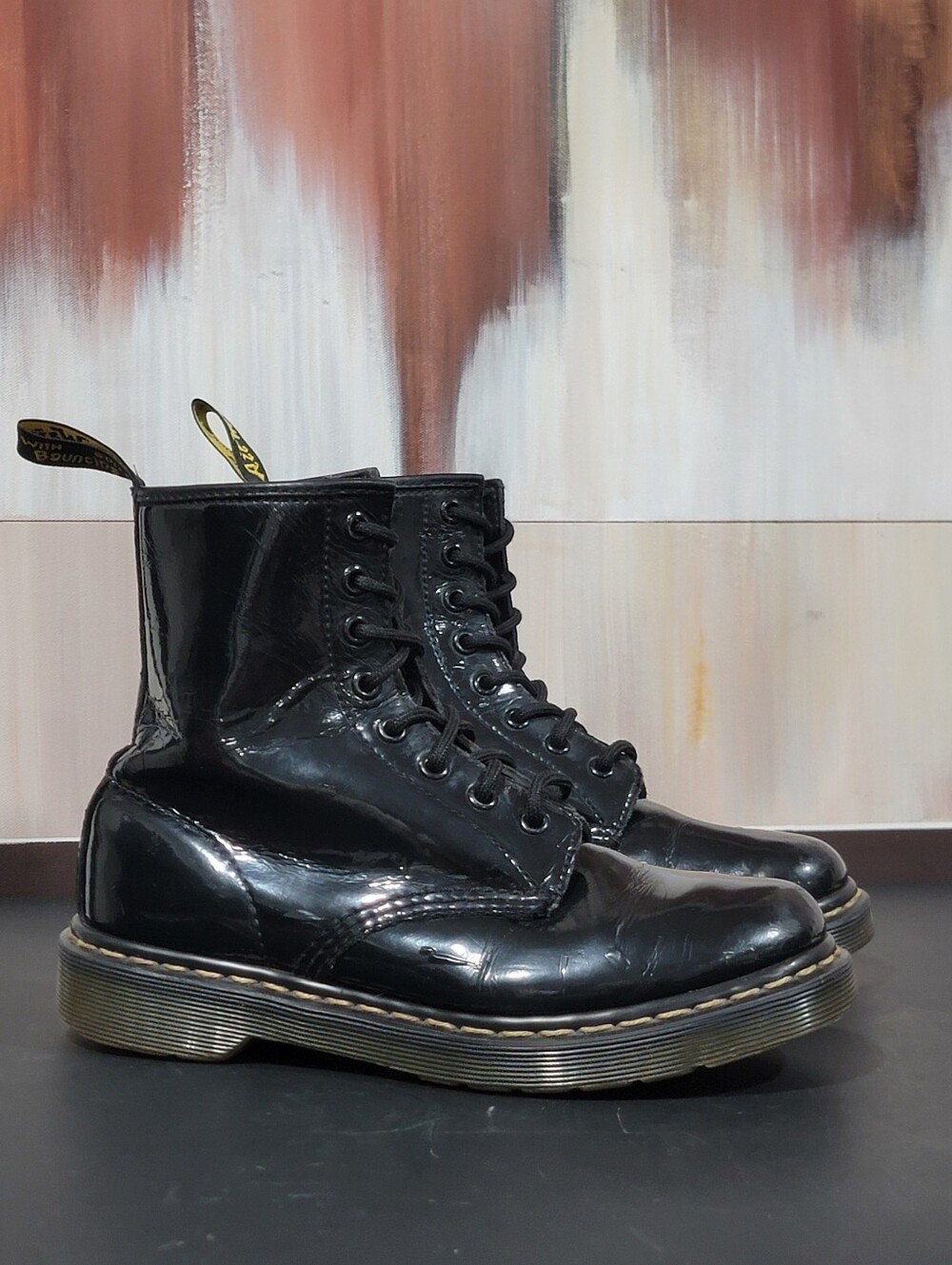 Dr. Doc Martens 1460 Combat Boots Black Patent Leather Women's Size 6